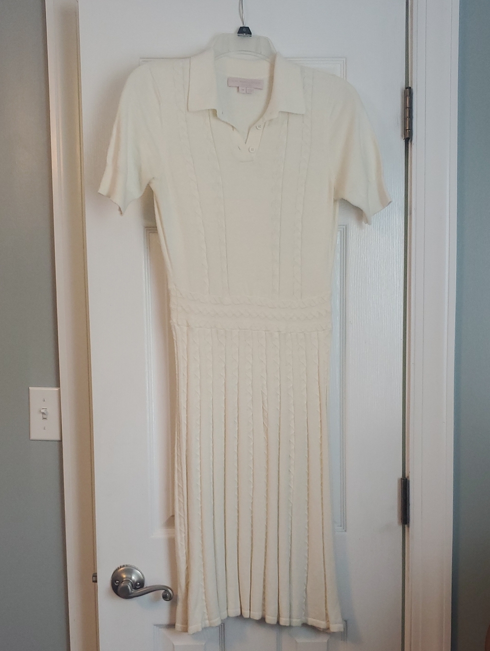 Gal Meets Glam Ivory Polo Cable-Knit Pleated Dress